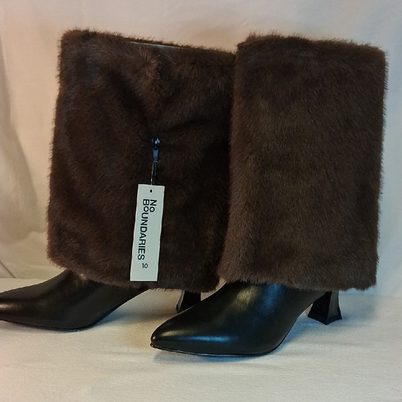 No Boundaries Brown Faux Fur Heeled Boots - Picture 3 of 9